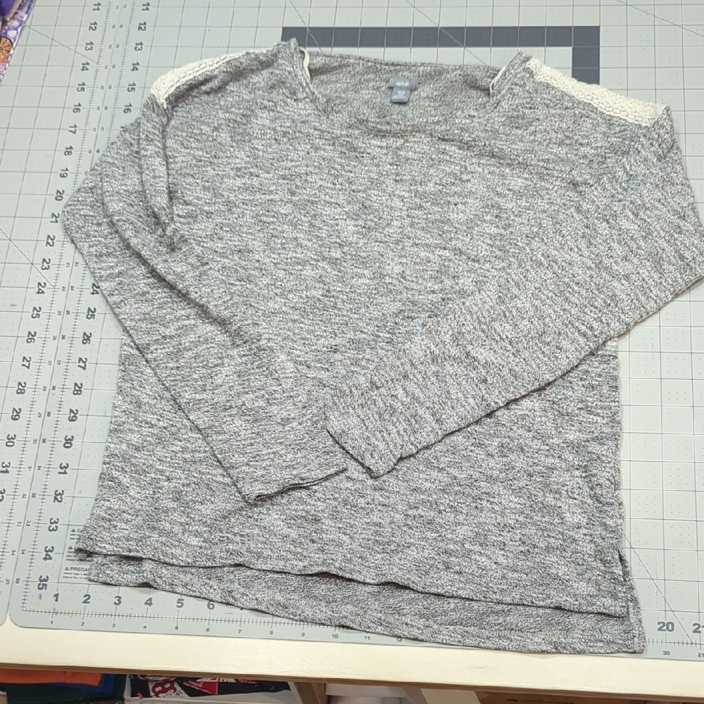 Aerie Gray Long Sleeve Sweater with Lace Detail
